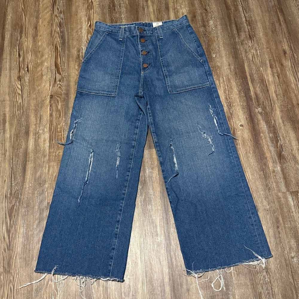 AG Adriano Goldschmied Etta Fatigue Button Up Jeans Women's 29R Wide Leg Cropped